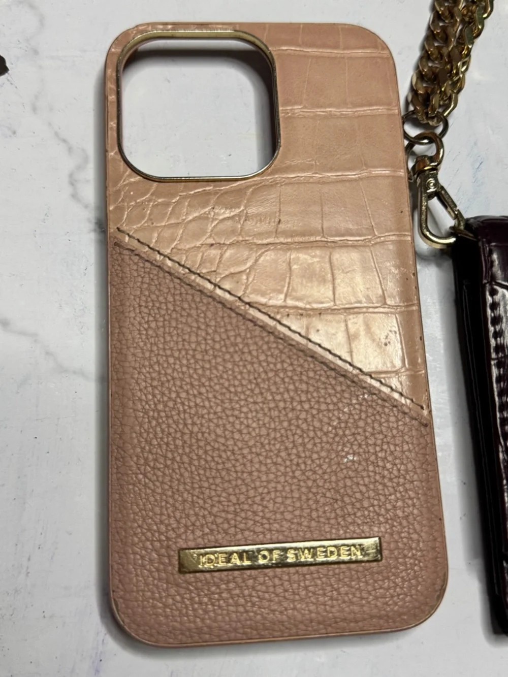 Blush Pink Croc-Texture Phone Case with Card Slot